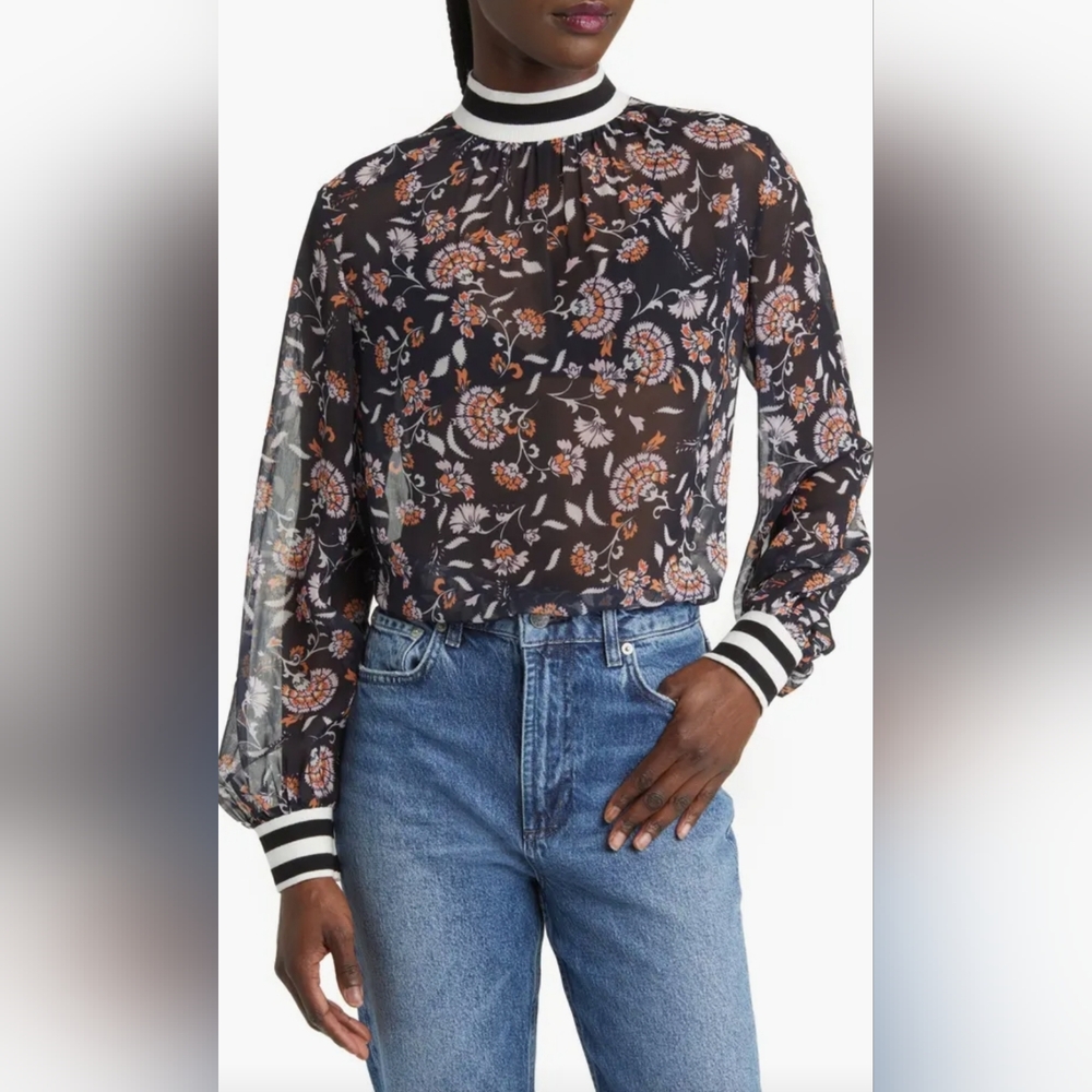 (1770) FRENCH CONNECTION Eloise Floral Print Crinkled Blouse, Size 4